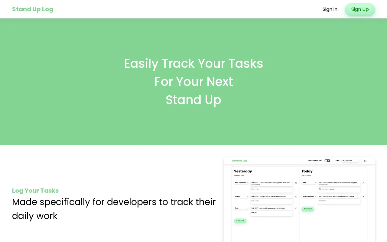 Stand Up Log — preview screenshot