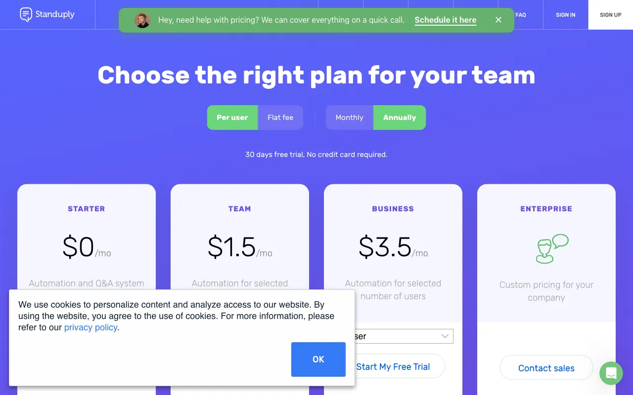 Standuply — pricing page