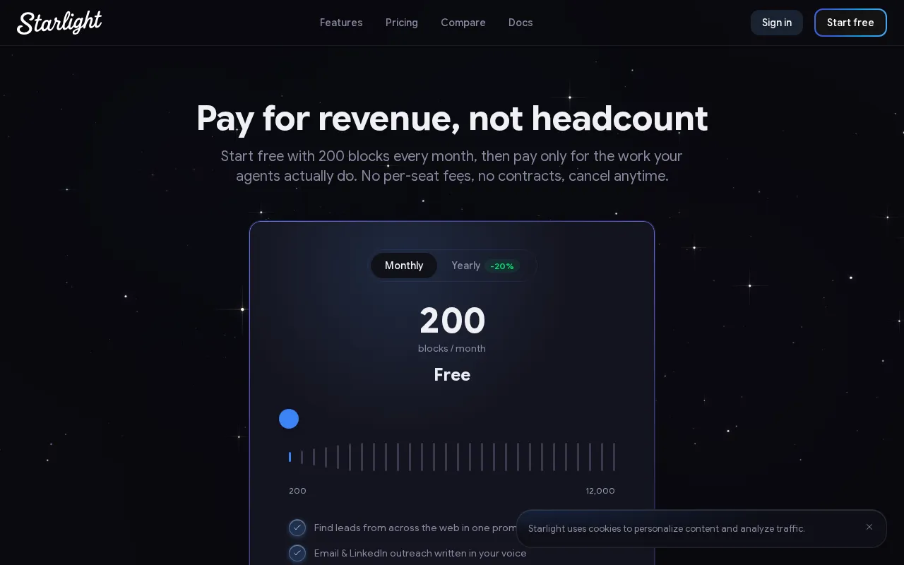Starlight — pricing page