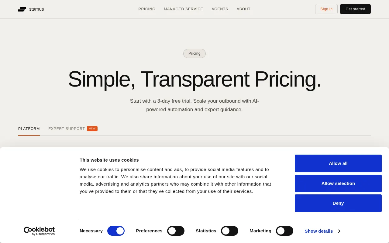 Starnus — pricing page