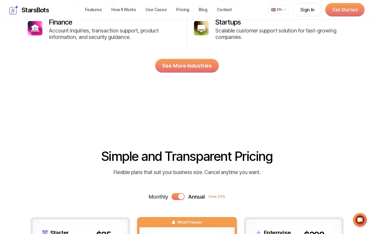Starsbots — pricing page