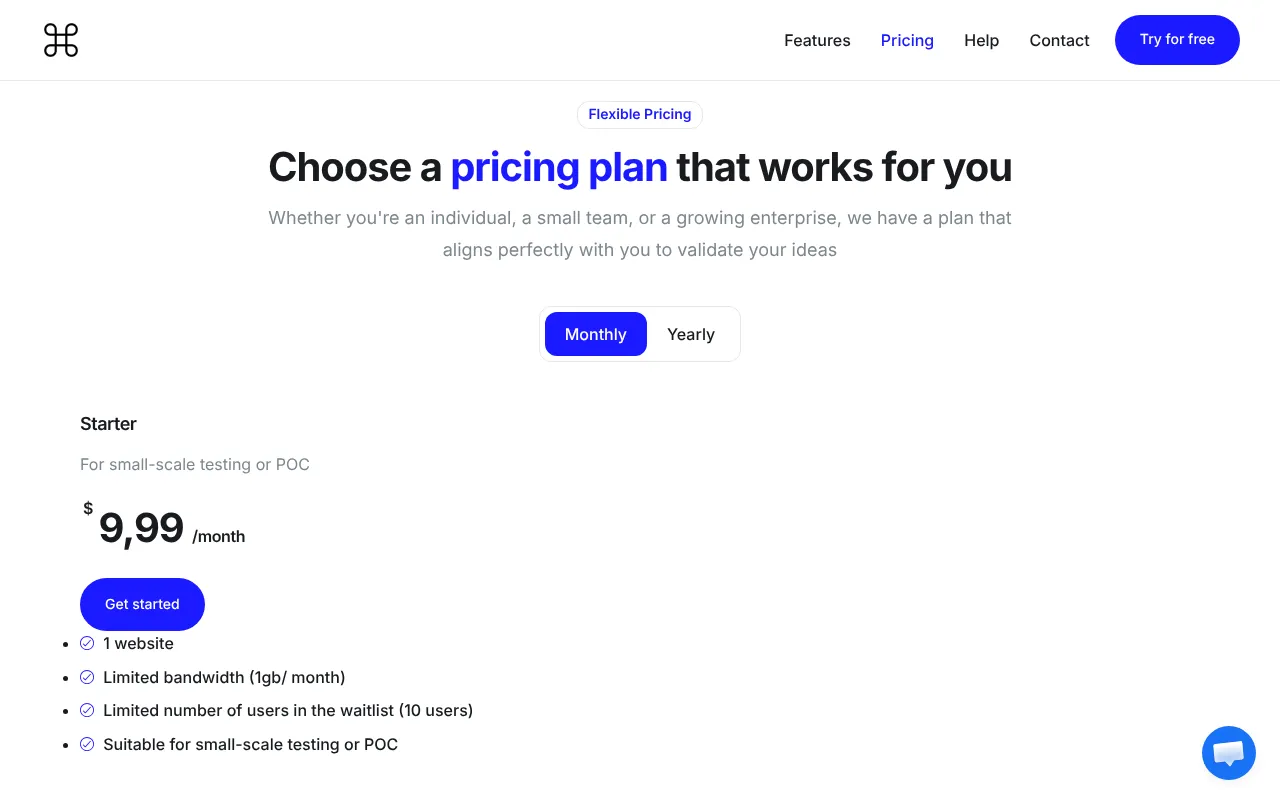 Start List — pricing page