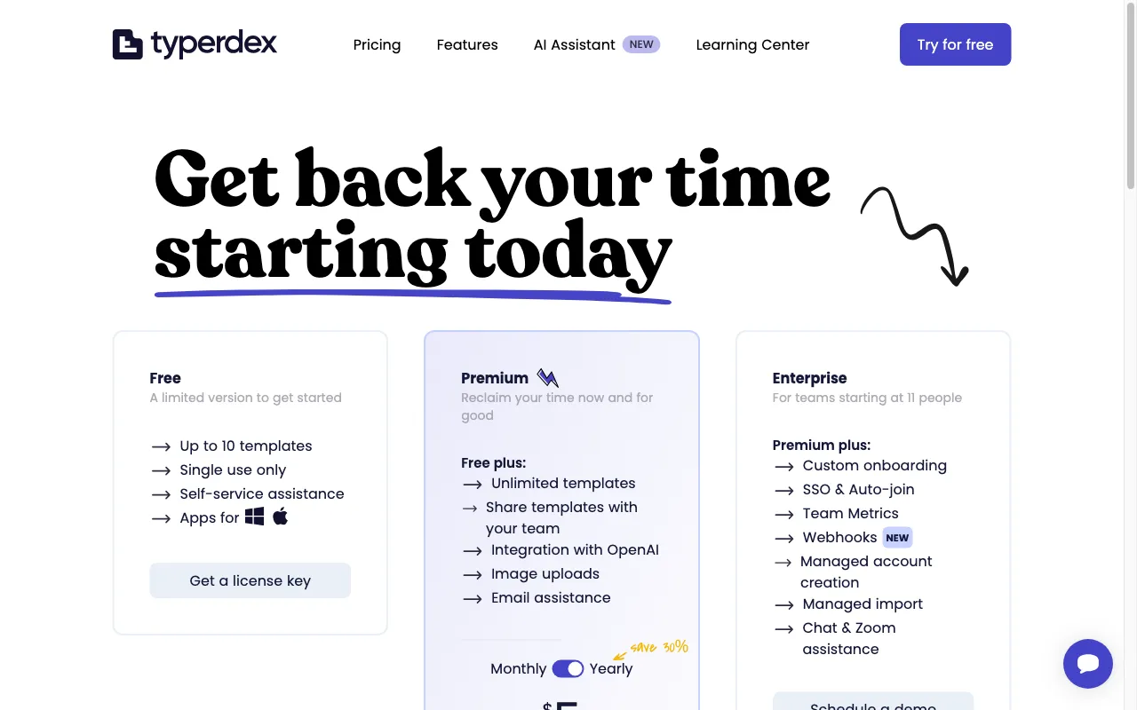 Start-up typerdex — pricing page