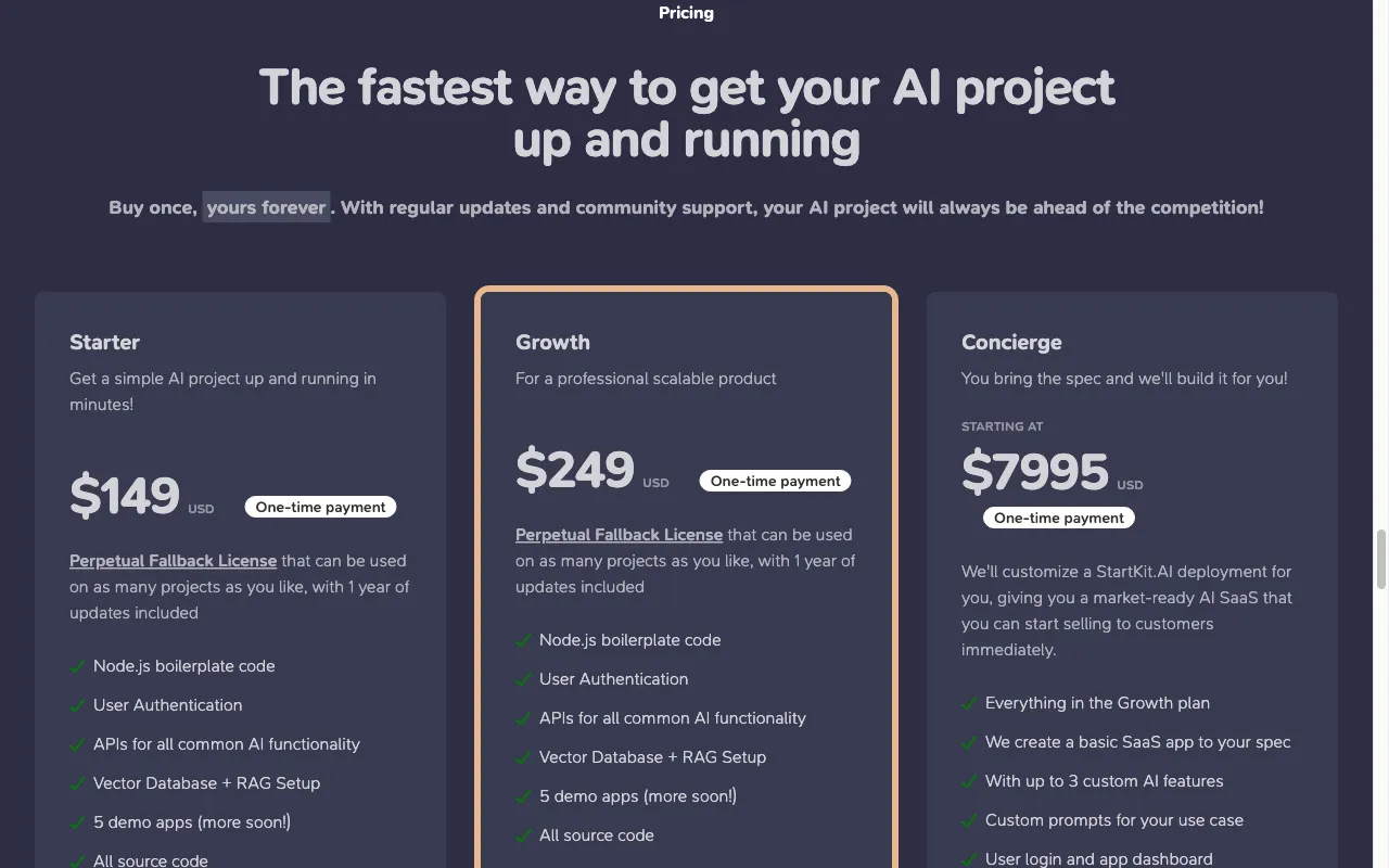 StartKit.AI — pricing page