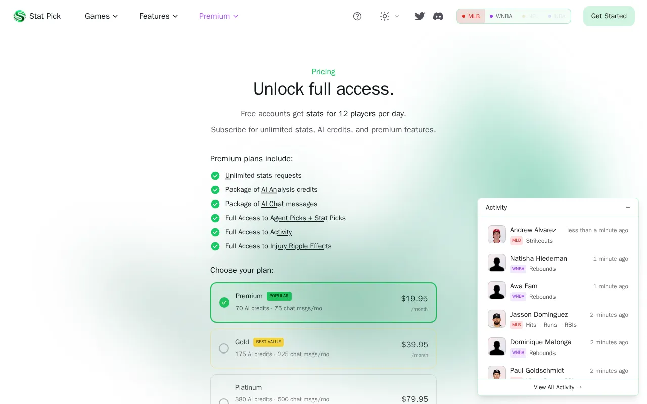 Stat Pick — pricing page