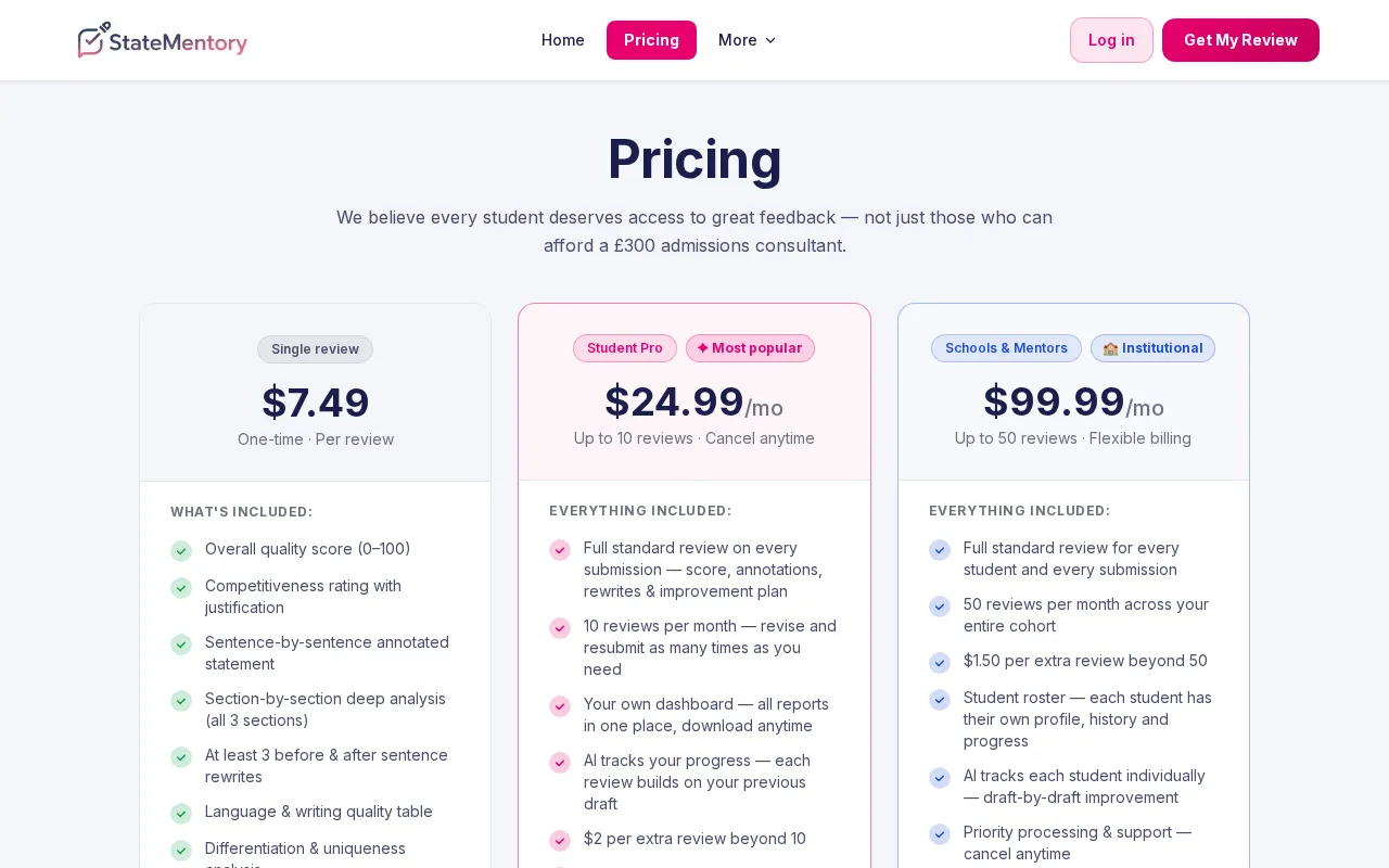 Statementory — pricing page