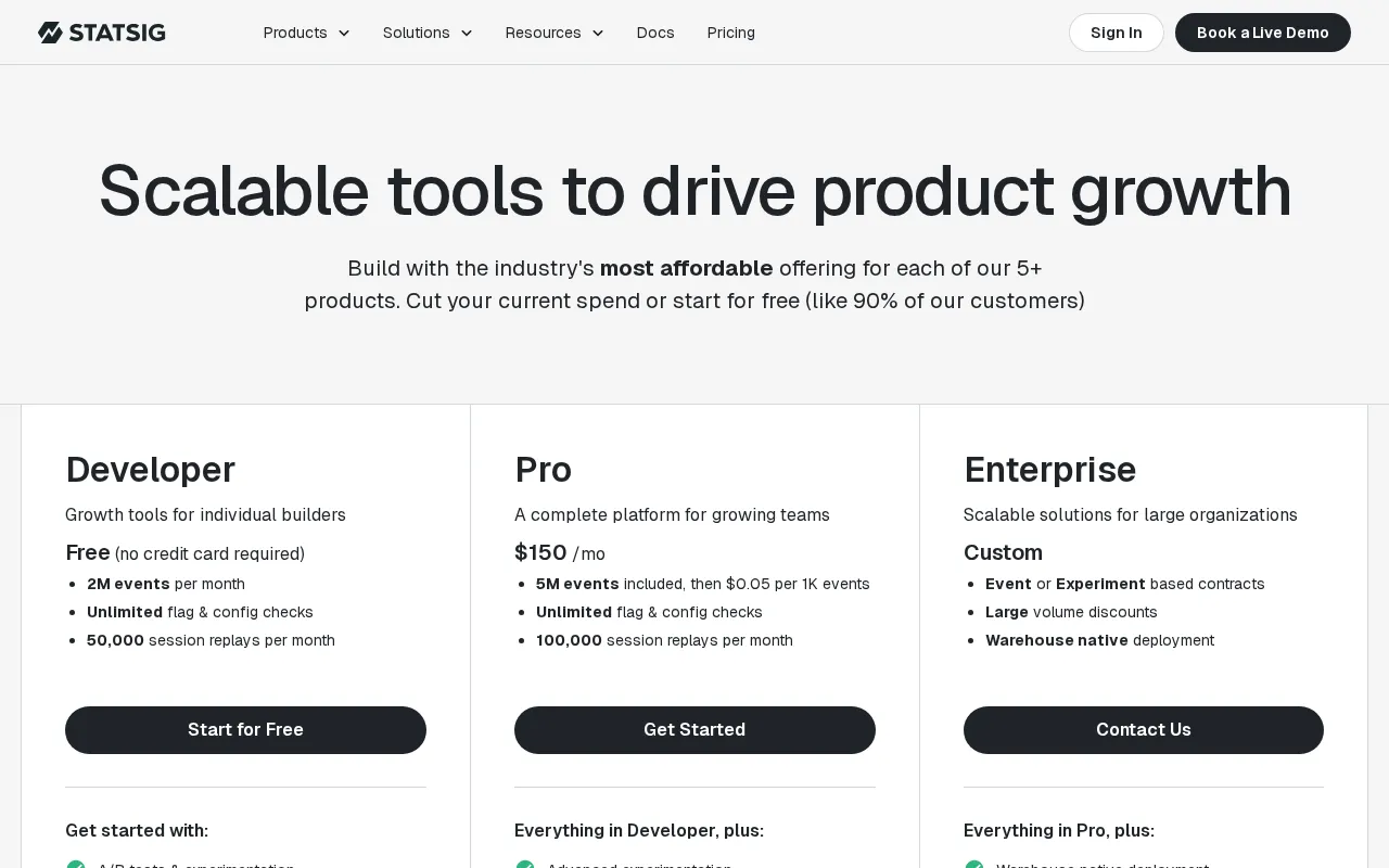 Statsig — pricing page