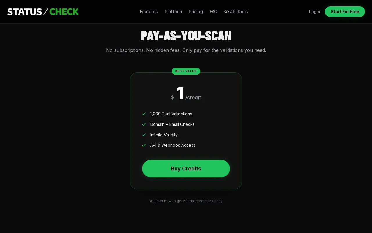 Status Check — pricing page