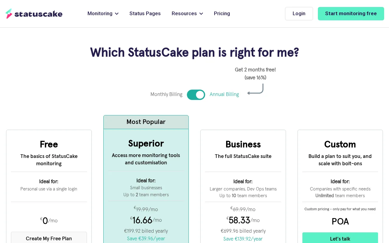 Statuscake — pricing page