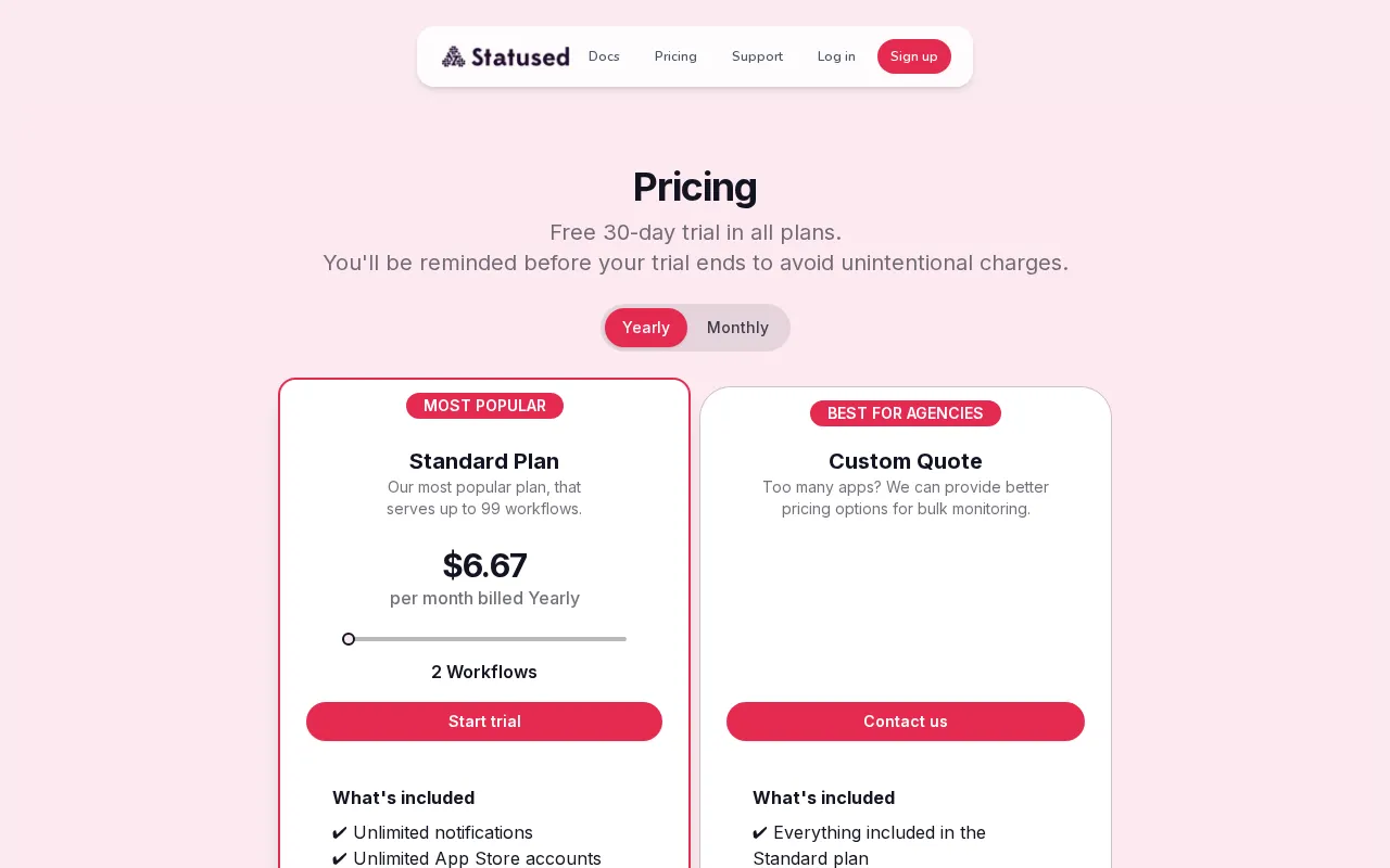 Statused — pricing page