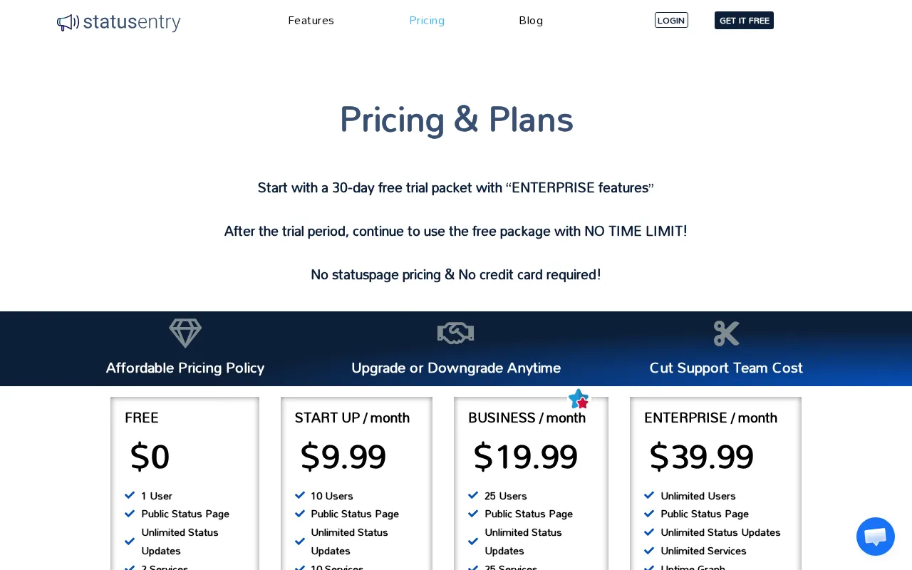 StatusEntry — pricing page