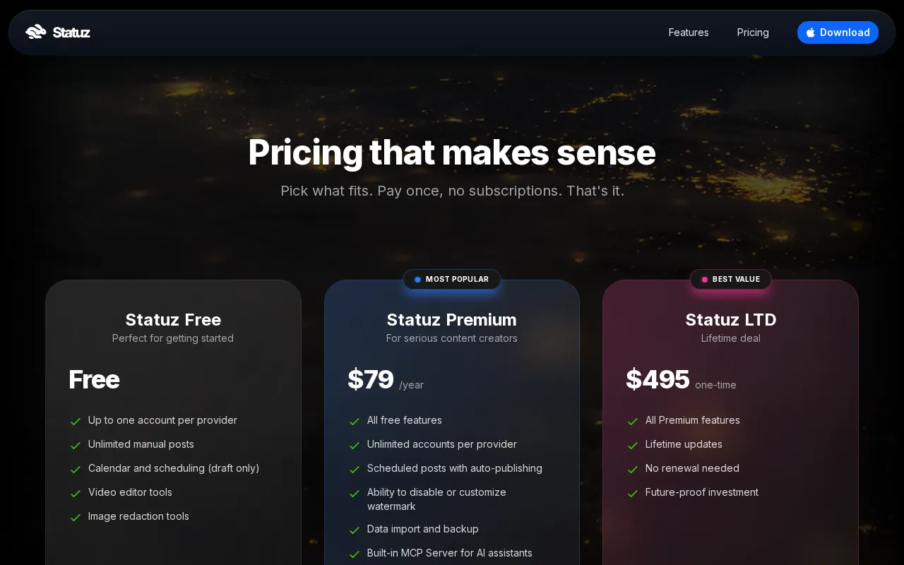 Statuz — pricing page
