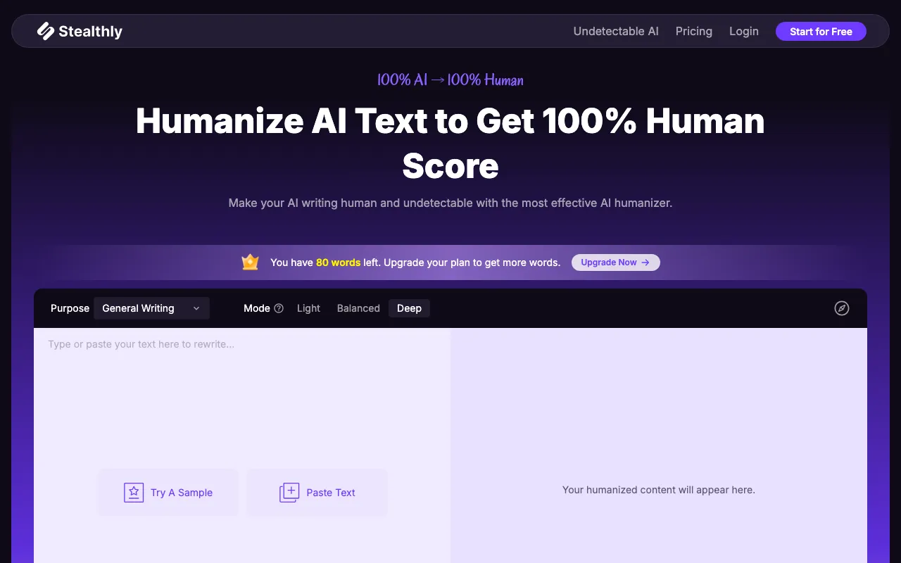 Stealthly AI Humanizer — preview screenshot