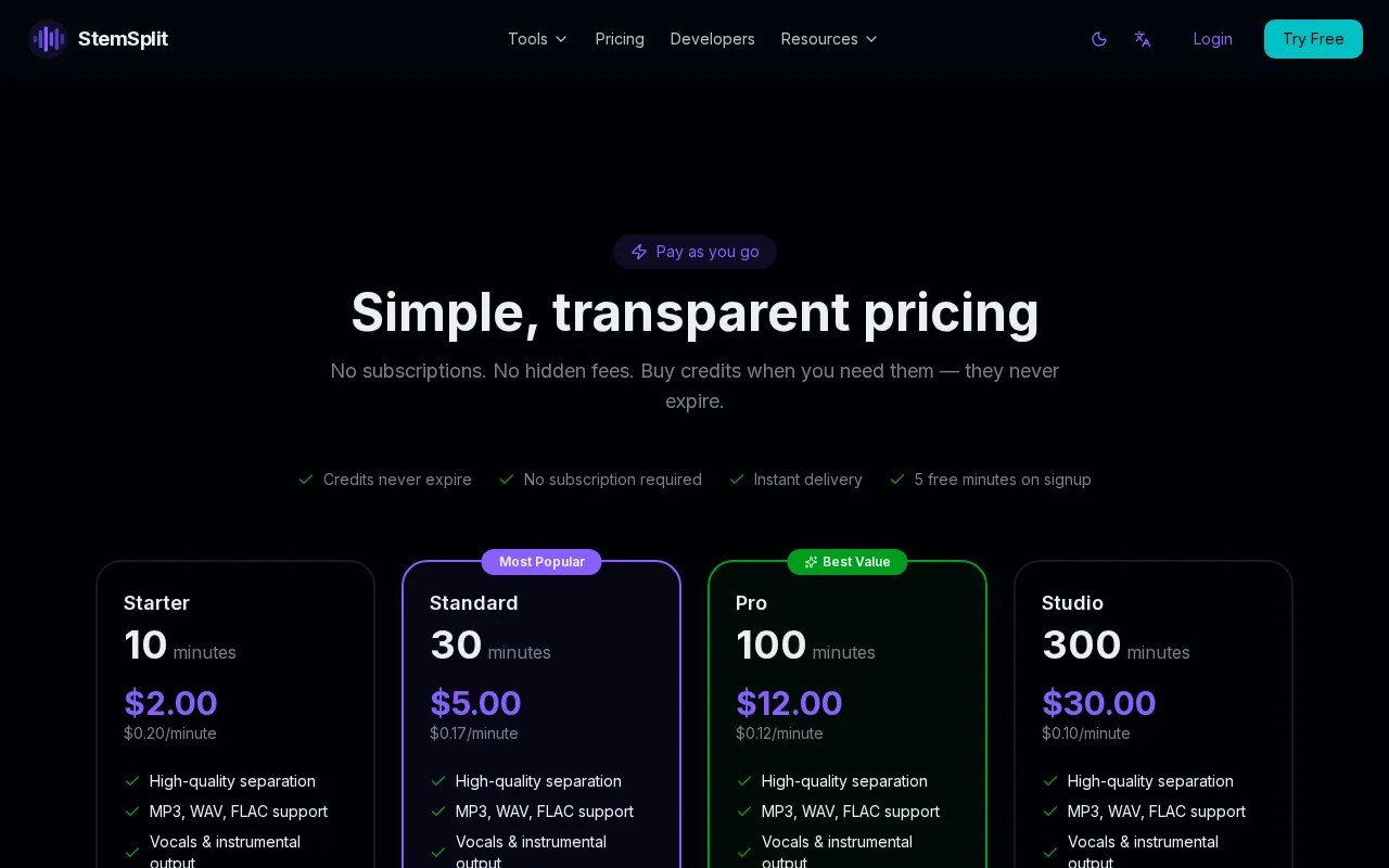 Stemsplit — pricing page