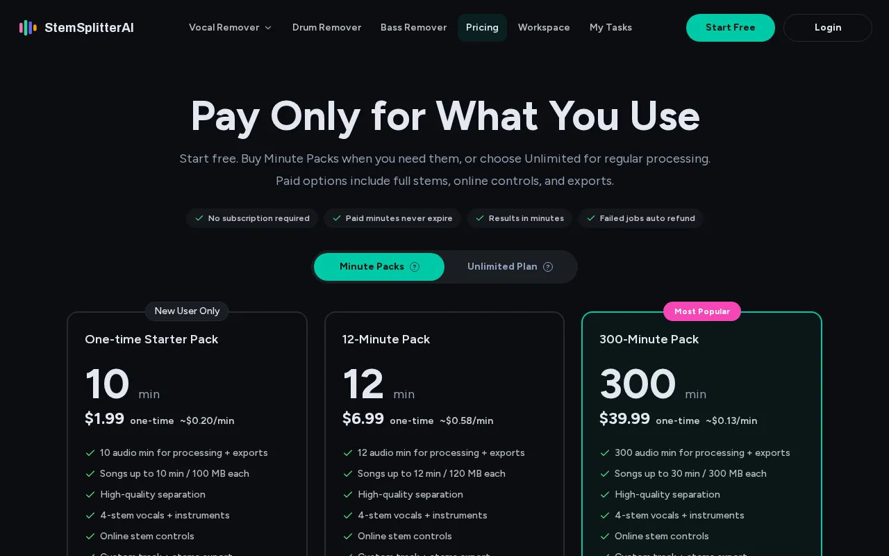 Stem Splitter — pricing page