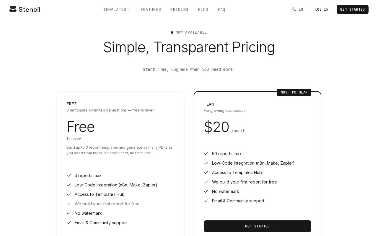 Stencilpdf — pricing page