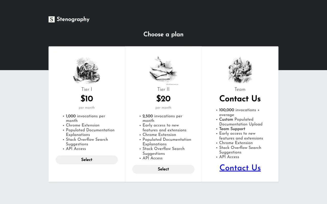 Stenography — pricing page
