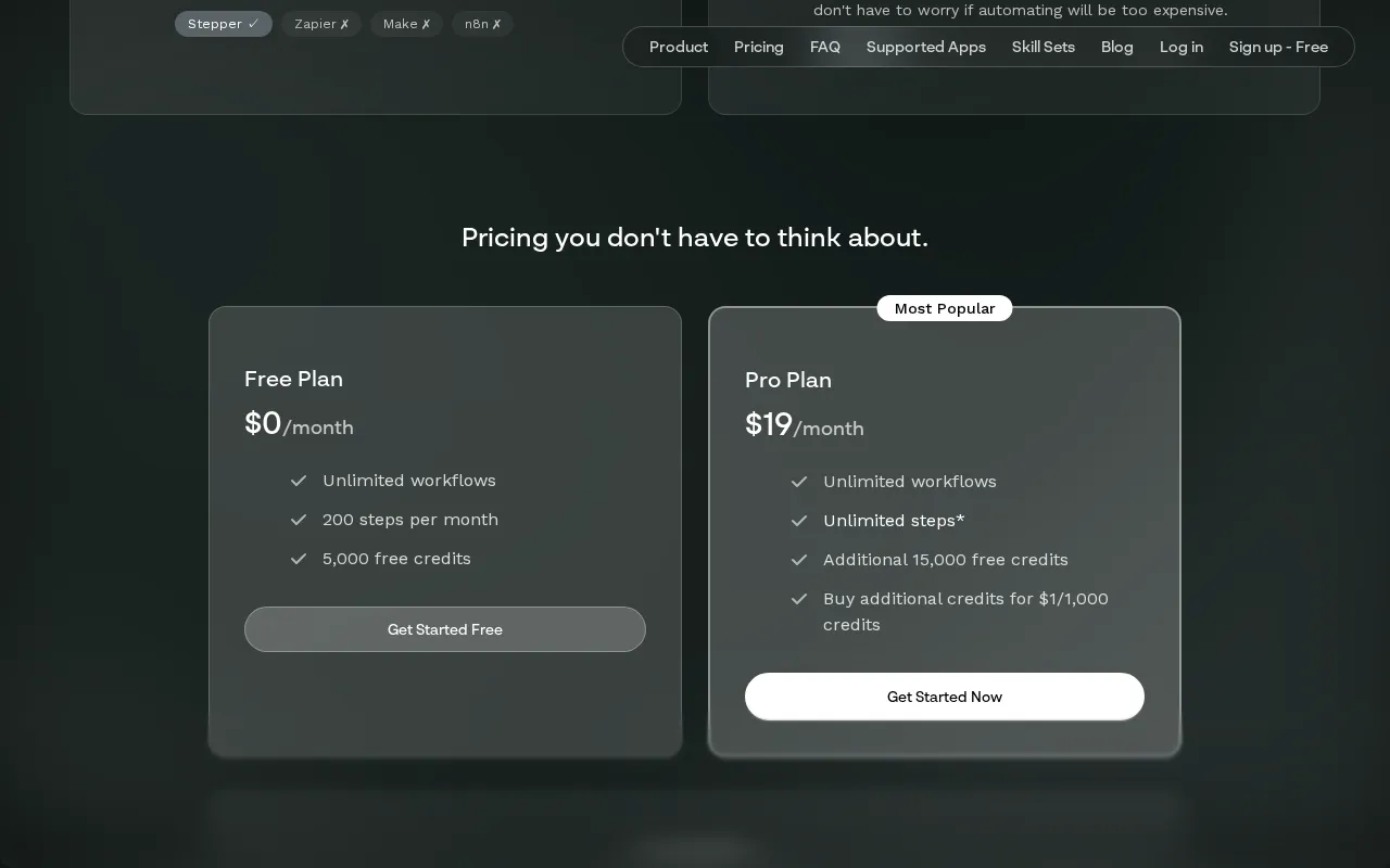 Stepper — pricing page