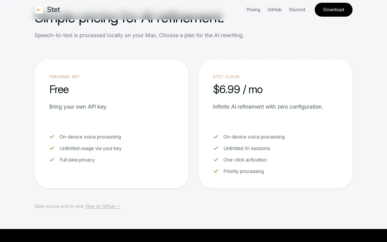 Stet — pricing page