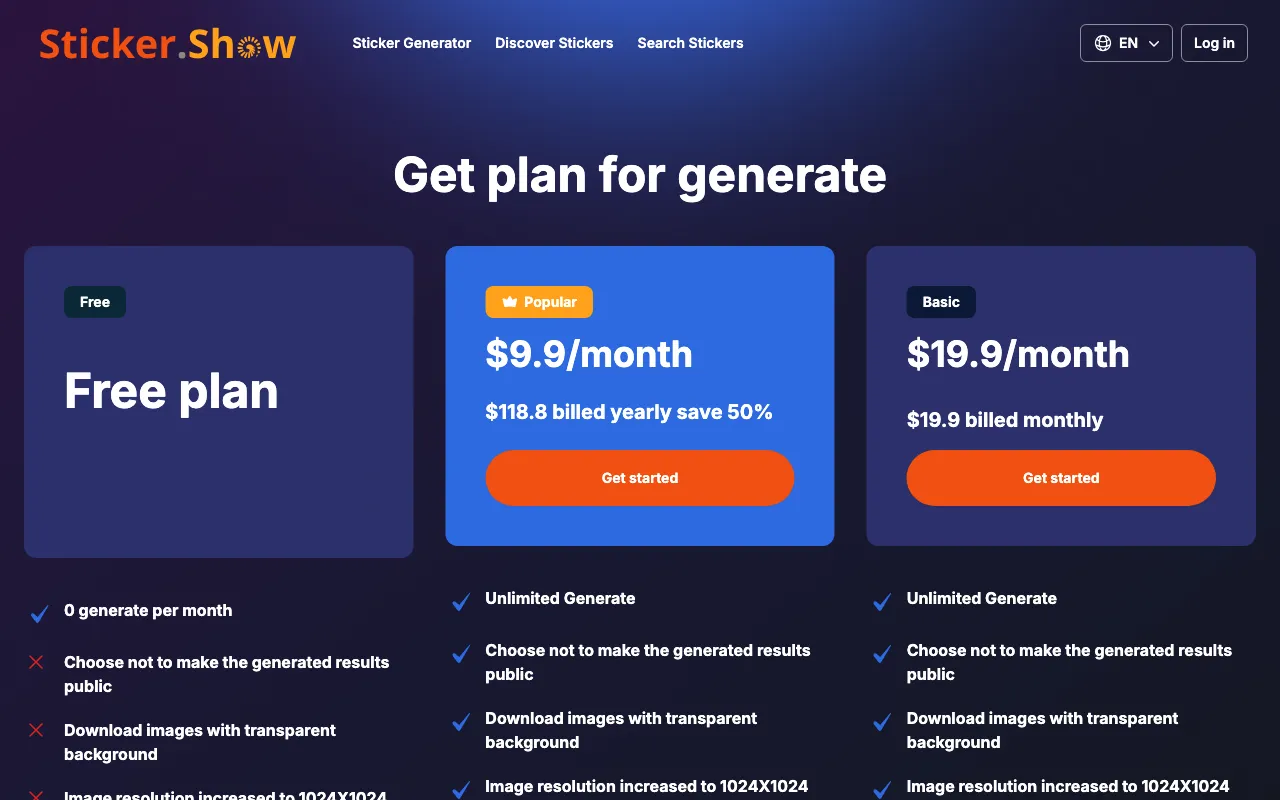 Sticker.Show — pricing page