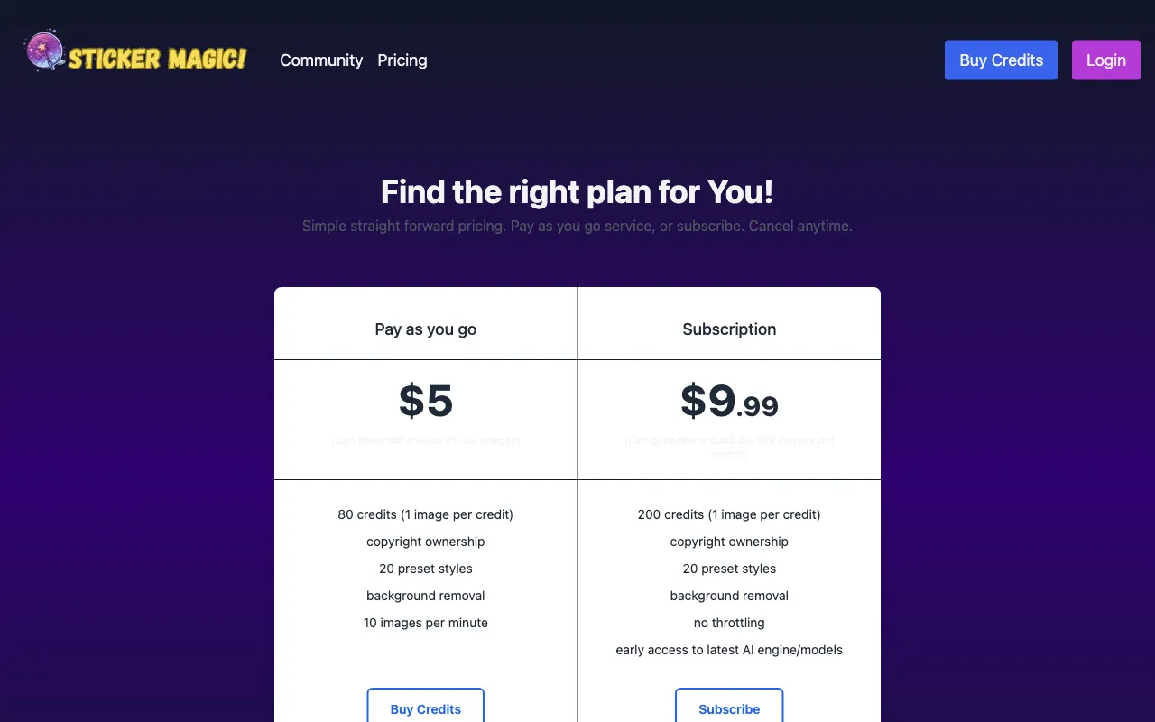 Sticker Magic — pricing page