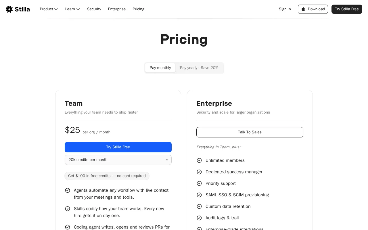 Stilla — pricing page