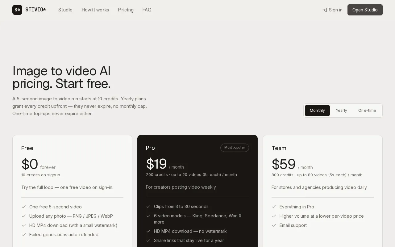 stivio ai — pricing page