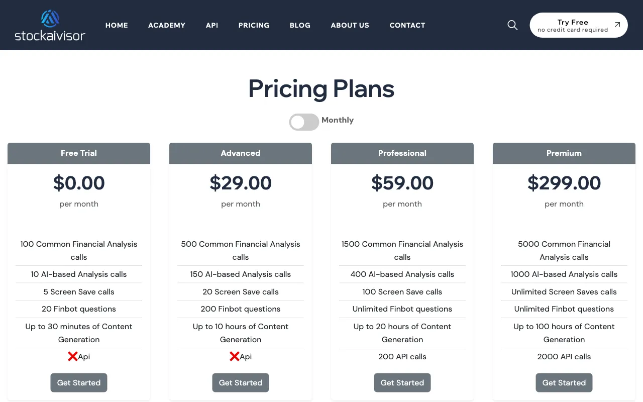 Stockaivisor — pricing page