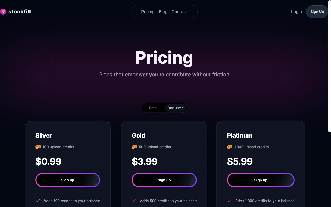 Stockfill — pricing page