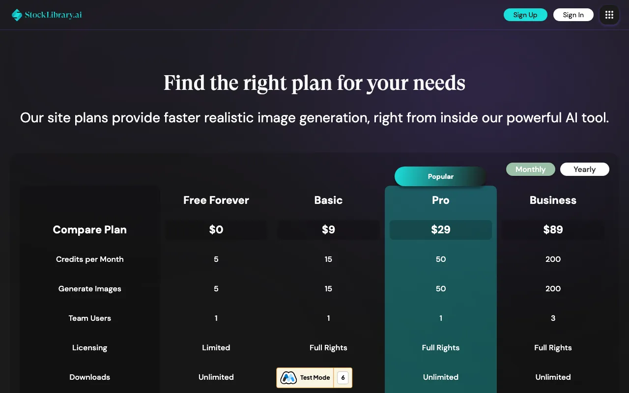 StockLibrary.ai — pricing page