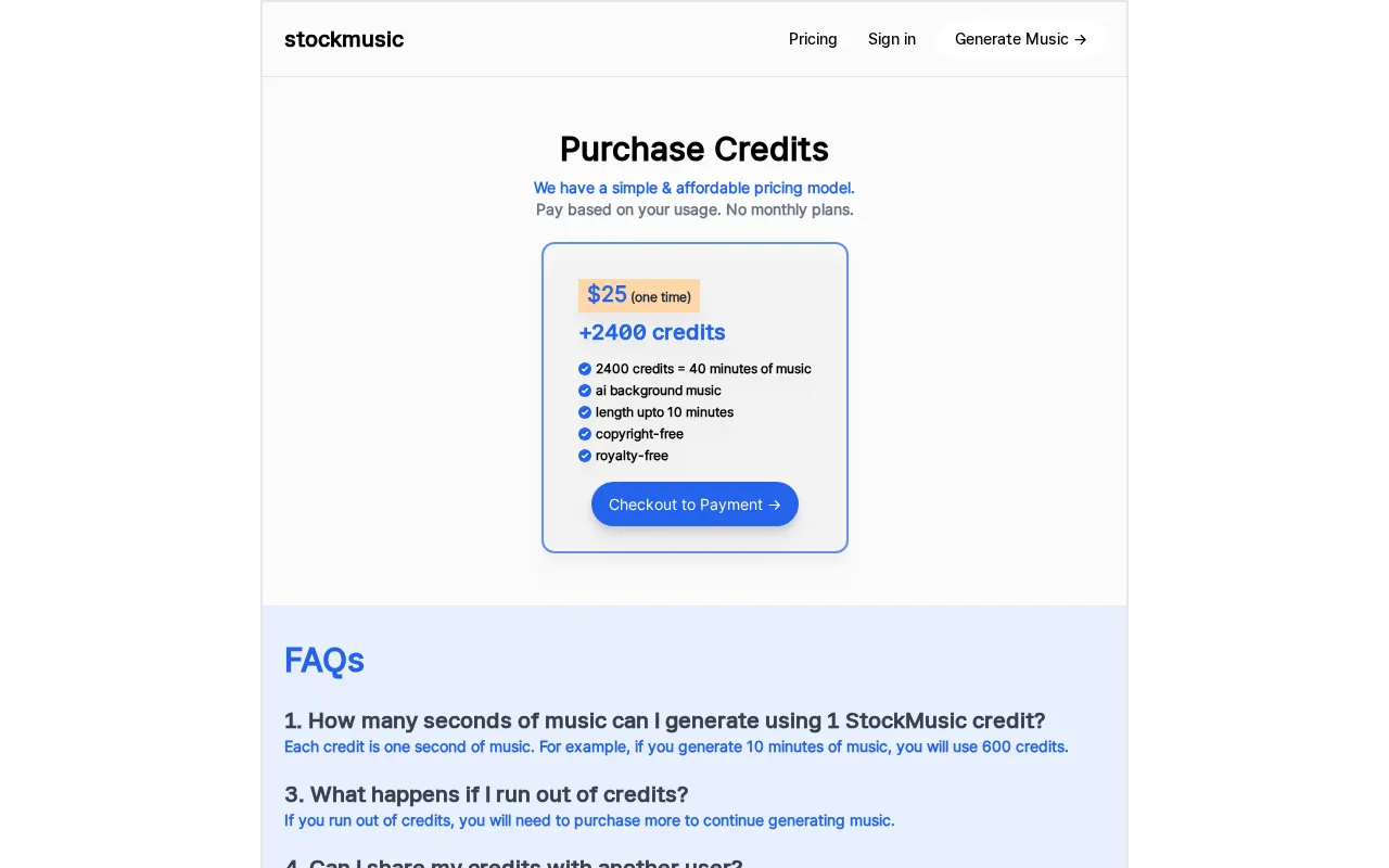 Stockmusic — pricing page