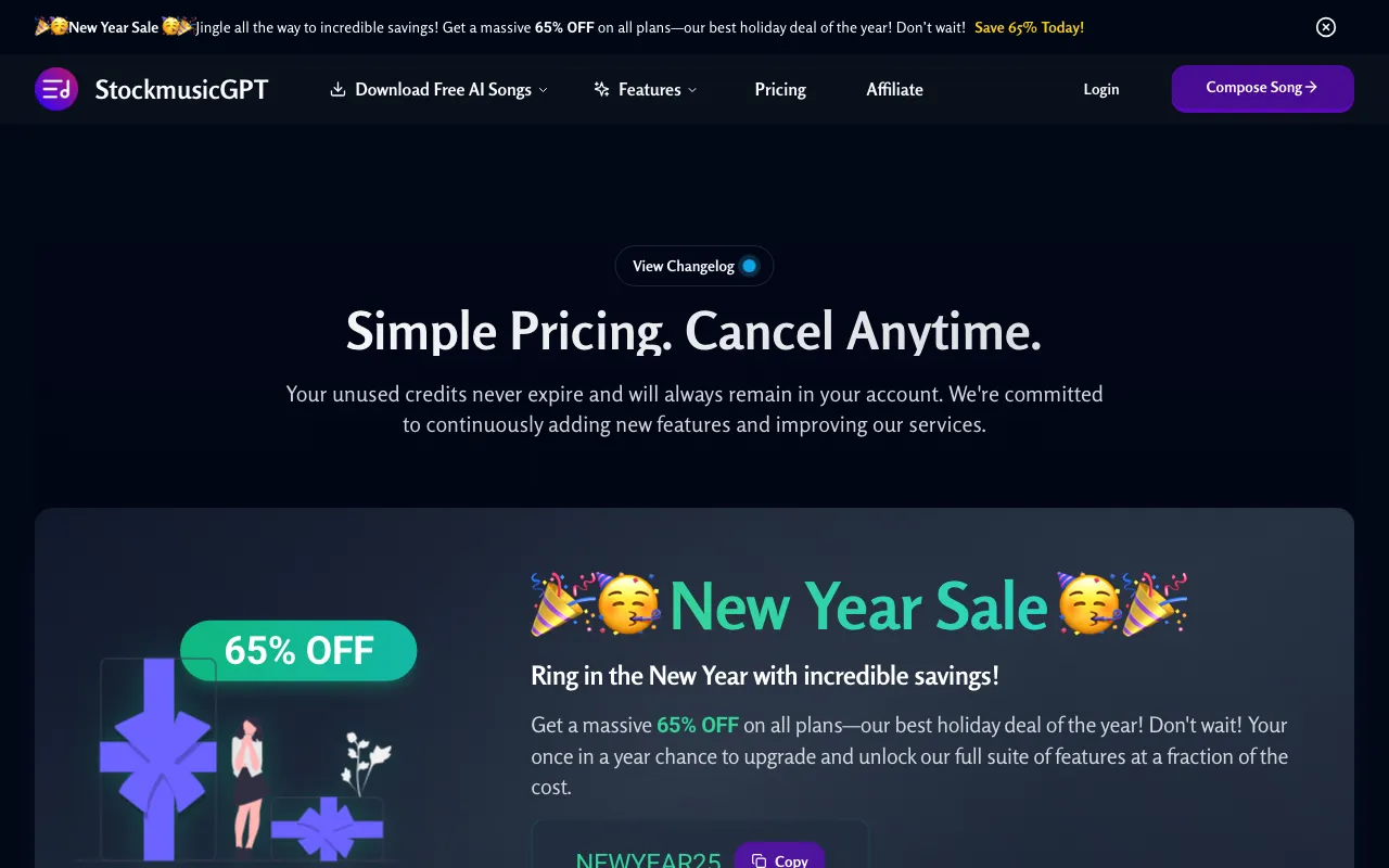 StockmusicGPT — pricing page