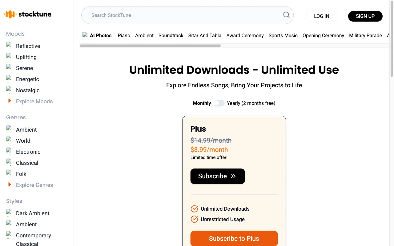 StockTune — pricing page