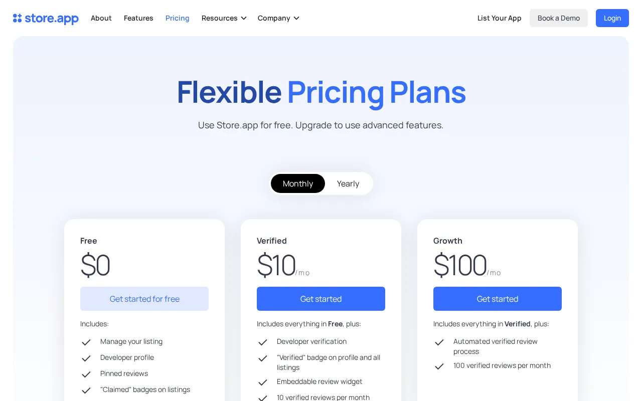 Store.app — pricing page