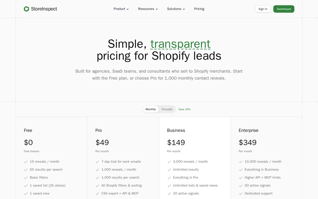 Storeinspect — pricing page
