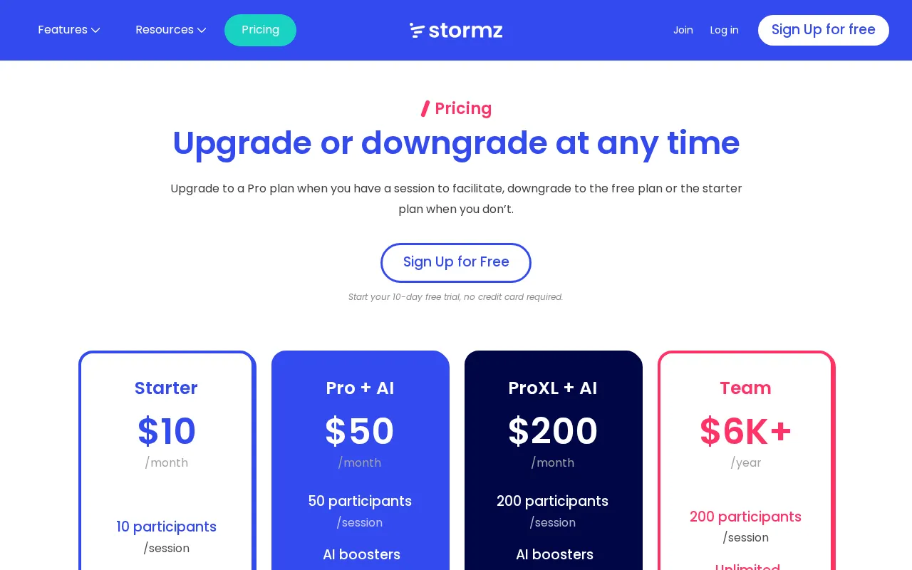 Stormz — pricing page