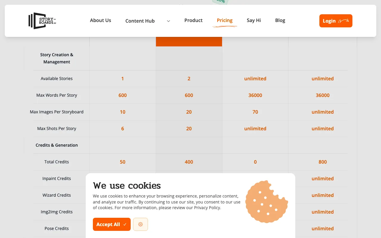 story-boards.ai — pricing page