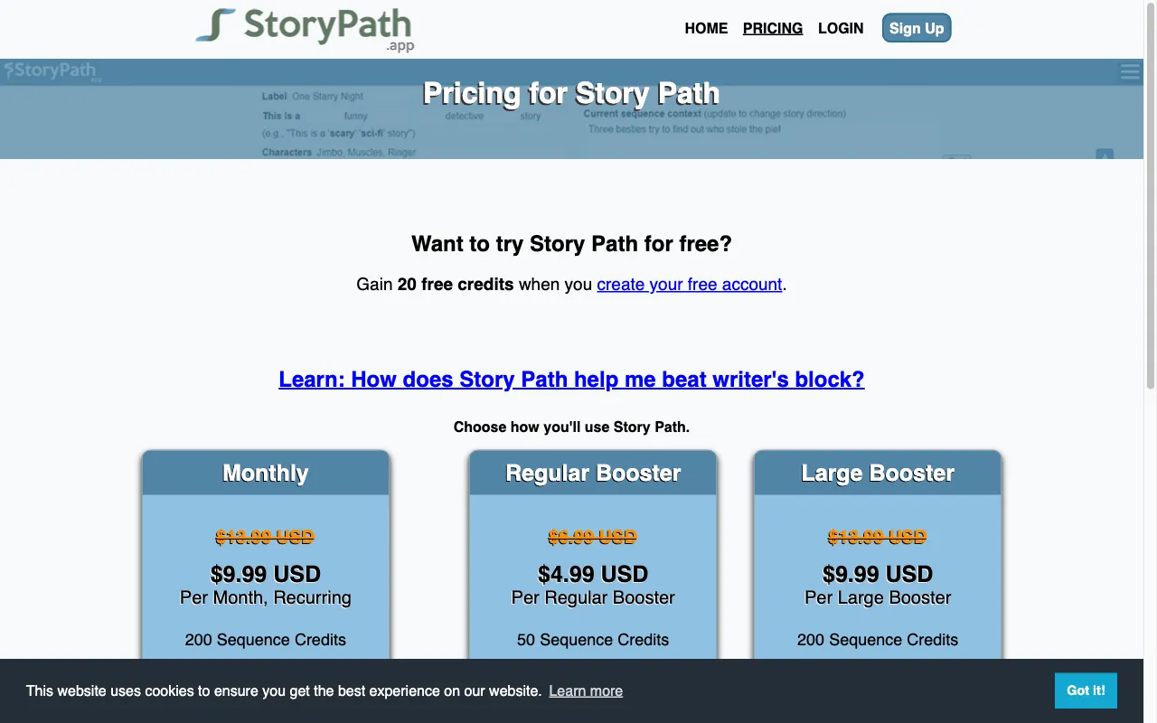 Story Path — pricing page