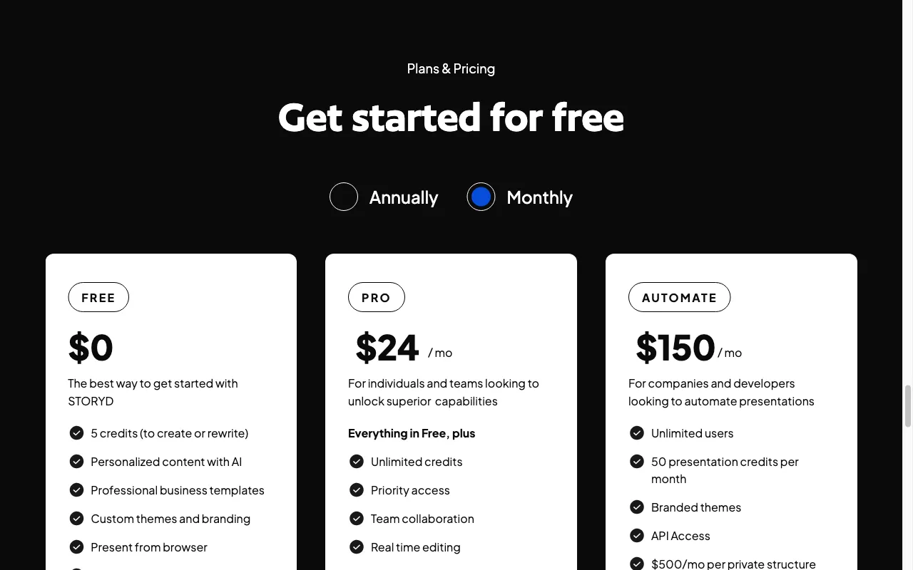 STORYD — pricing page
