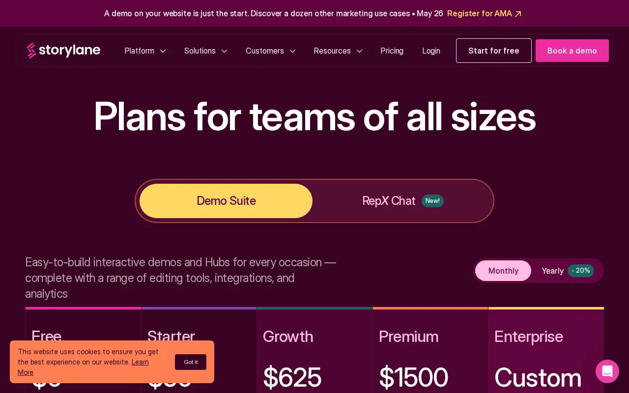 Storylane — pricing page