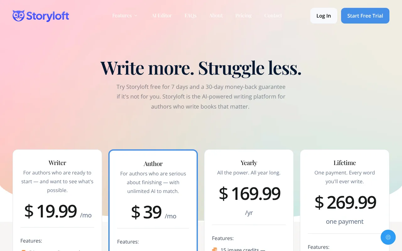 Storyloft — pricing page