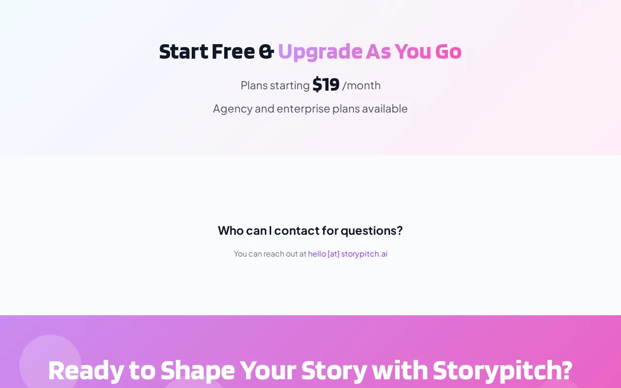 Storypitch.ai — pricing page