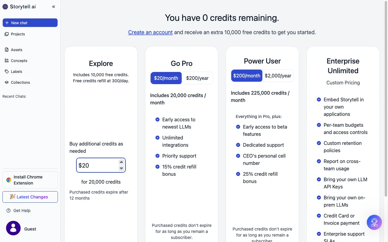 Storytell.ai — pricing page