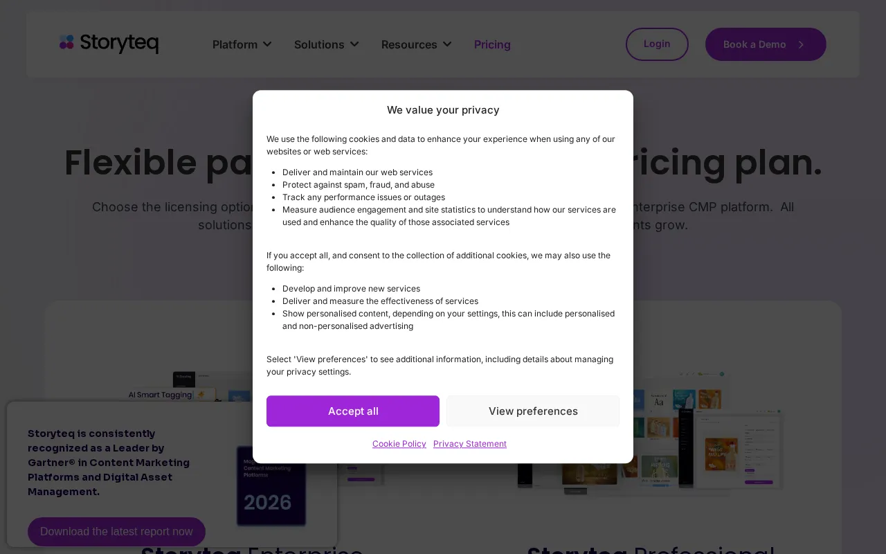 Storyteq — pricing page