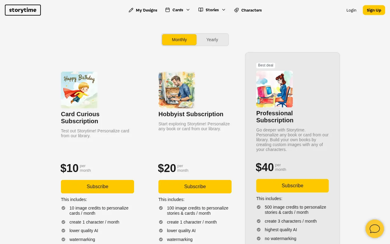 Storytime — pricing page