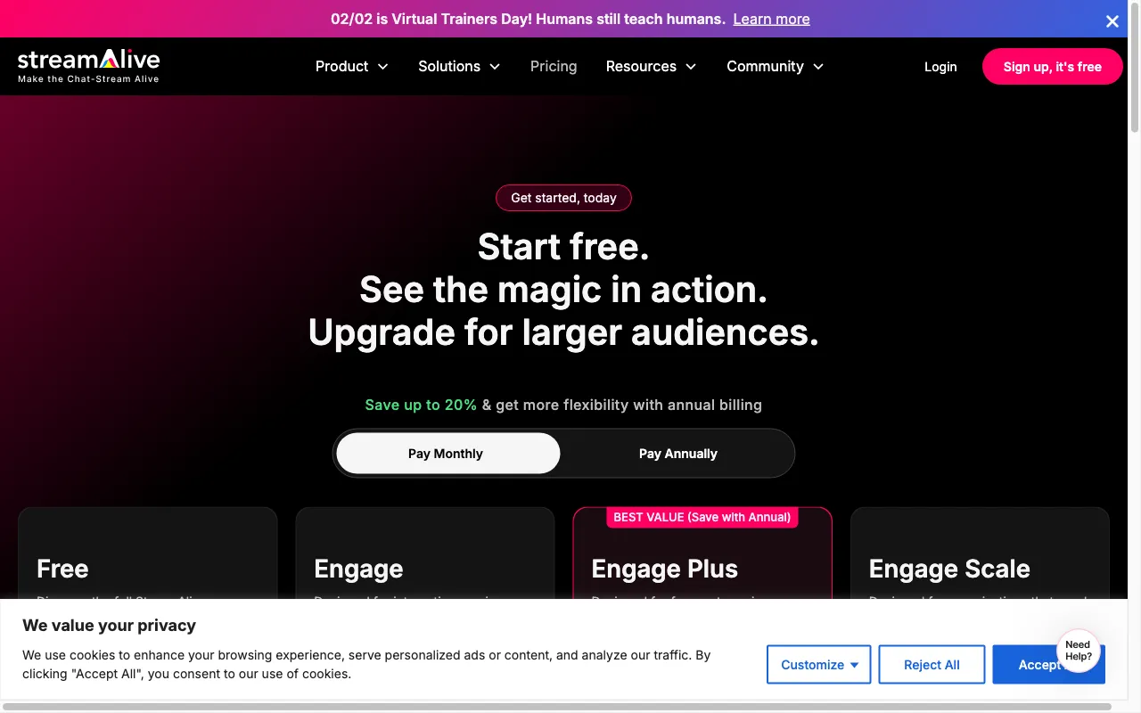 StreamAlive — pricing page