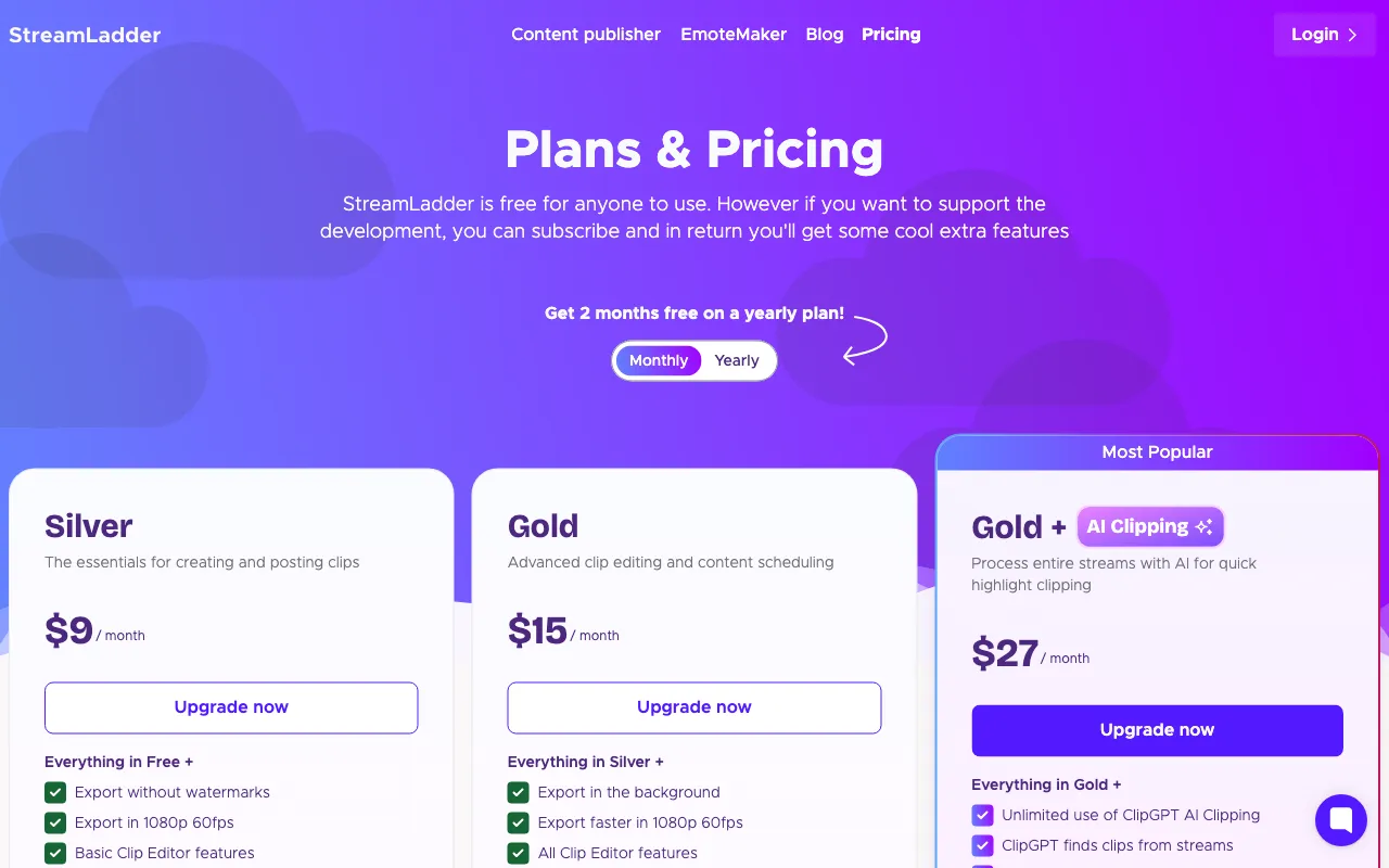 StreamLadder — pricing page