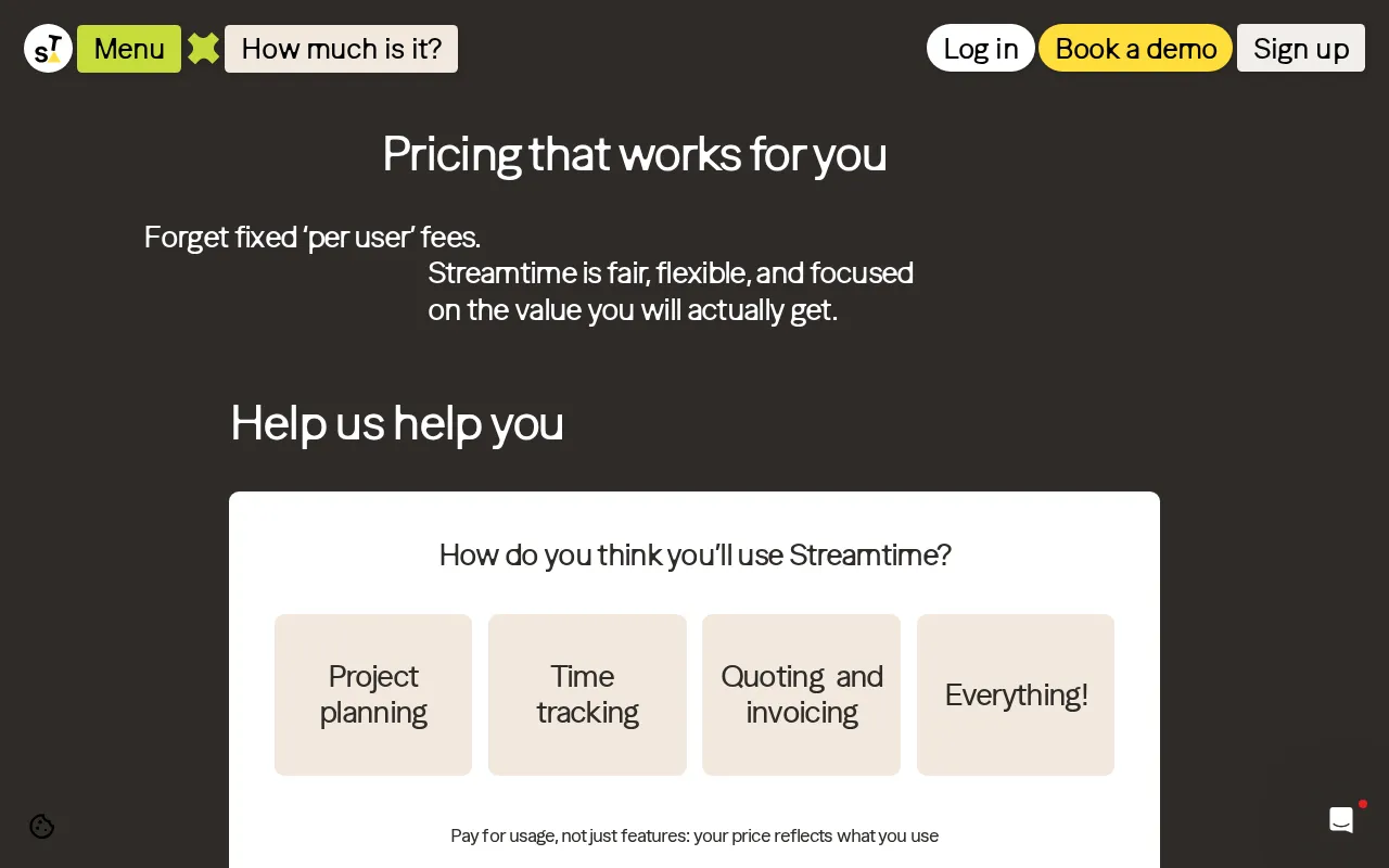 Streamtime — pricing page