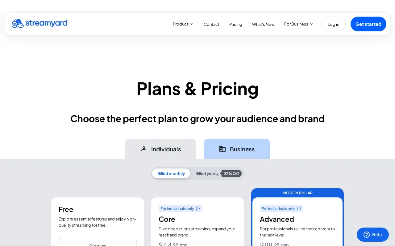 Streamyard — pricing page