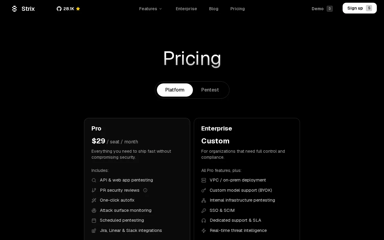 Strix — pricing page